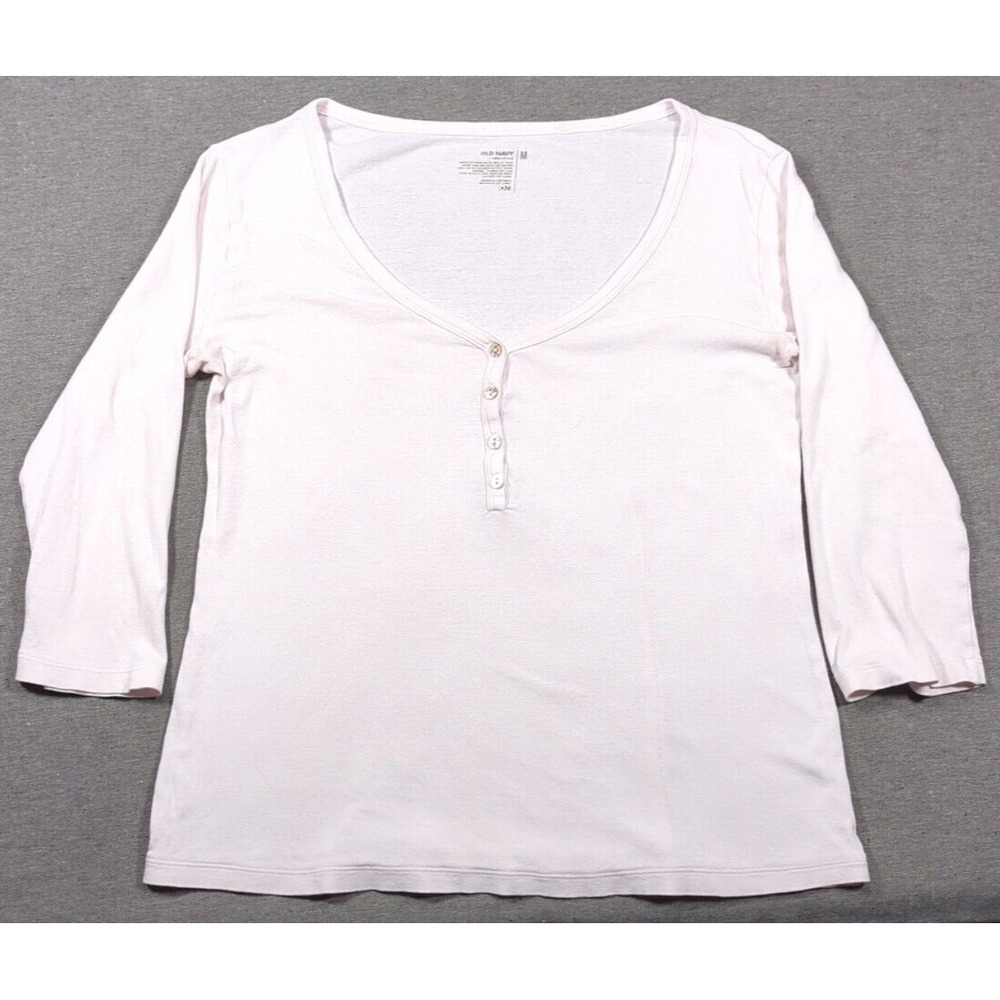 Old Navy Pale Pink Cotton Henley Classic Womens‎ Size M 3/4 Sleeve Pullover Top